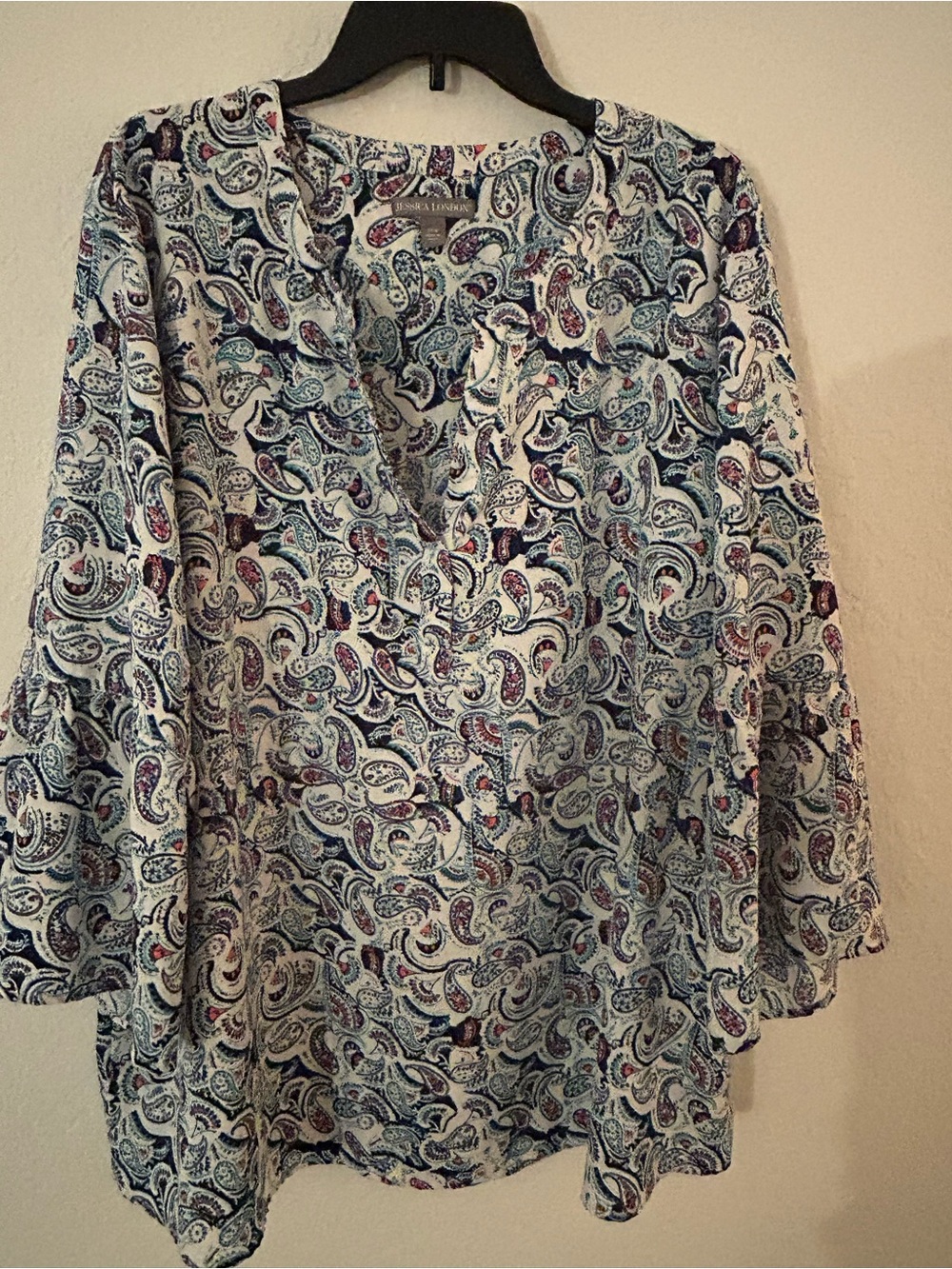Jessica London Paisley Blouse in White, Blue & Pink